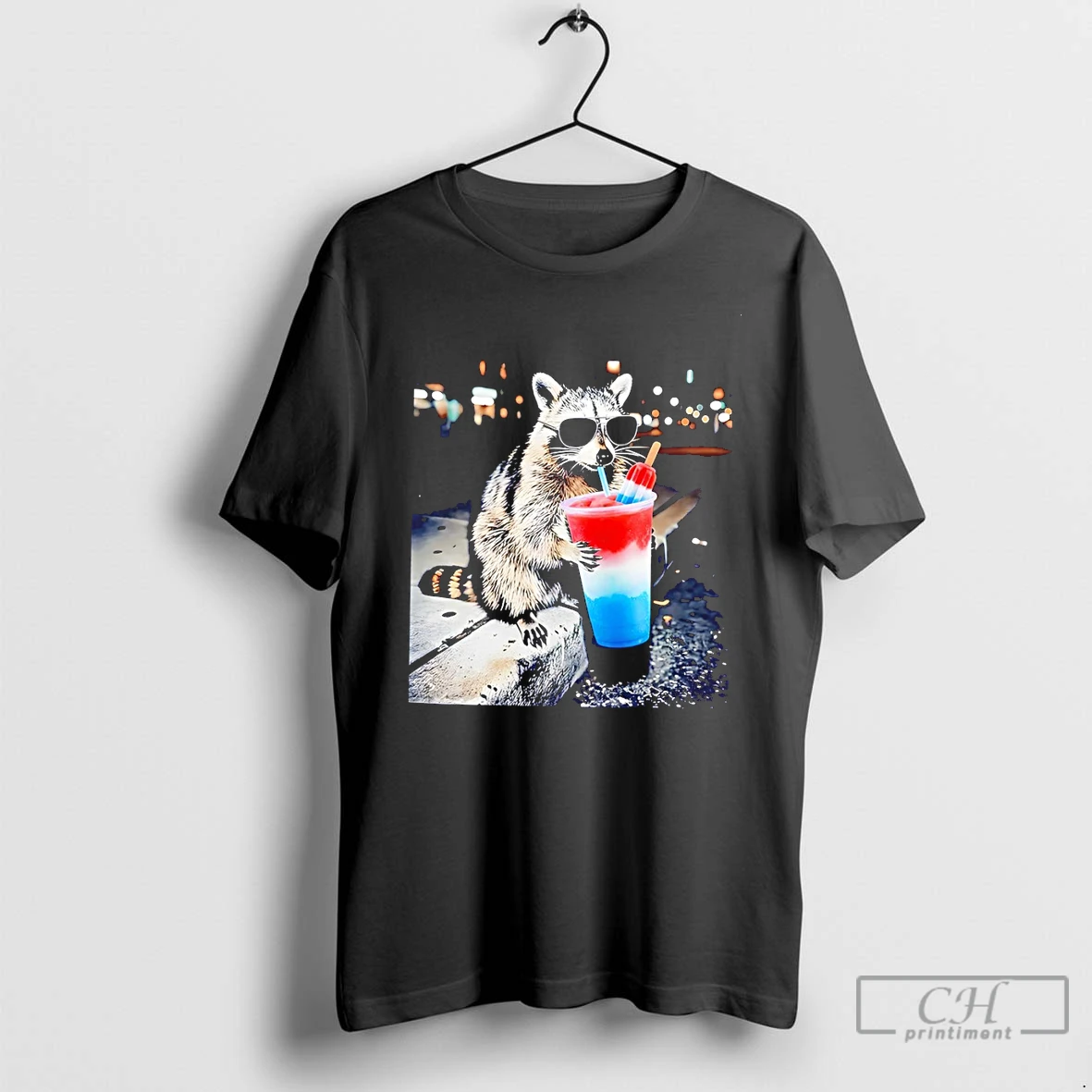 Premium Raccoon Holding A Red White And Blue Slushy With Popsicle T Shirts Sweater Hoodie