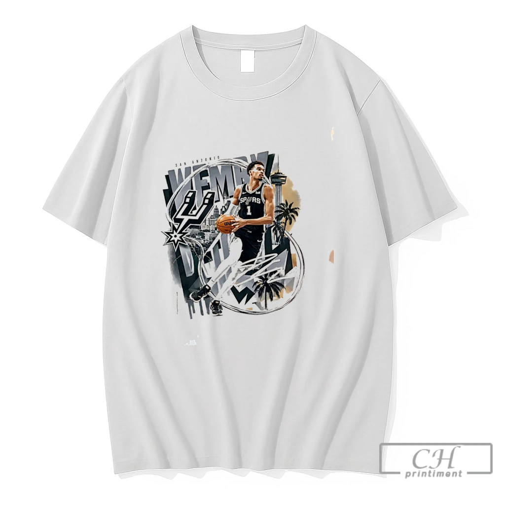 Premium San Antonio Spurs Wemby Victor Wembanyama Skyline Background Tee T Shirts Sweater Hoodie