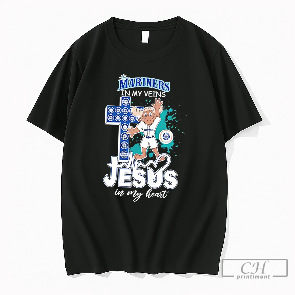 Premium Seattle Mariners Mascot Mariners In My Veins Cross Jesus In My Heart Tee T Shirts Sweater Hoodie