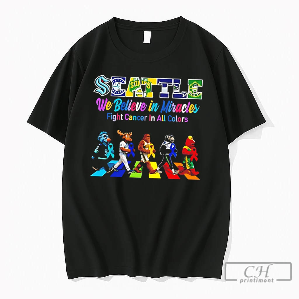 Premium Seattle Sports We Believe In Miracles Fight Cancer On All Colors Abbey Road Tee T Shirts Sweater Hoodie