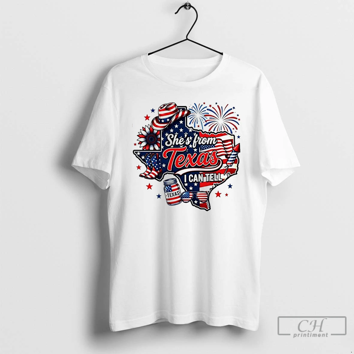 Premium Shes From Texas Map Sunflower Cowboy Firework Flag Sunglasses 4th Of July T Shirts Sweater Hoodie