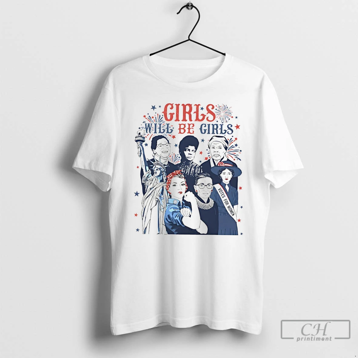 Premium Statue Of Liberty Rosie The Riveter Girls Will Be Girls 4th Of July T Shirts Sweater Hoodie