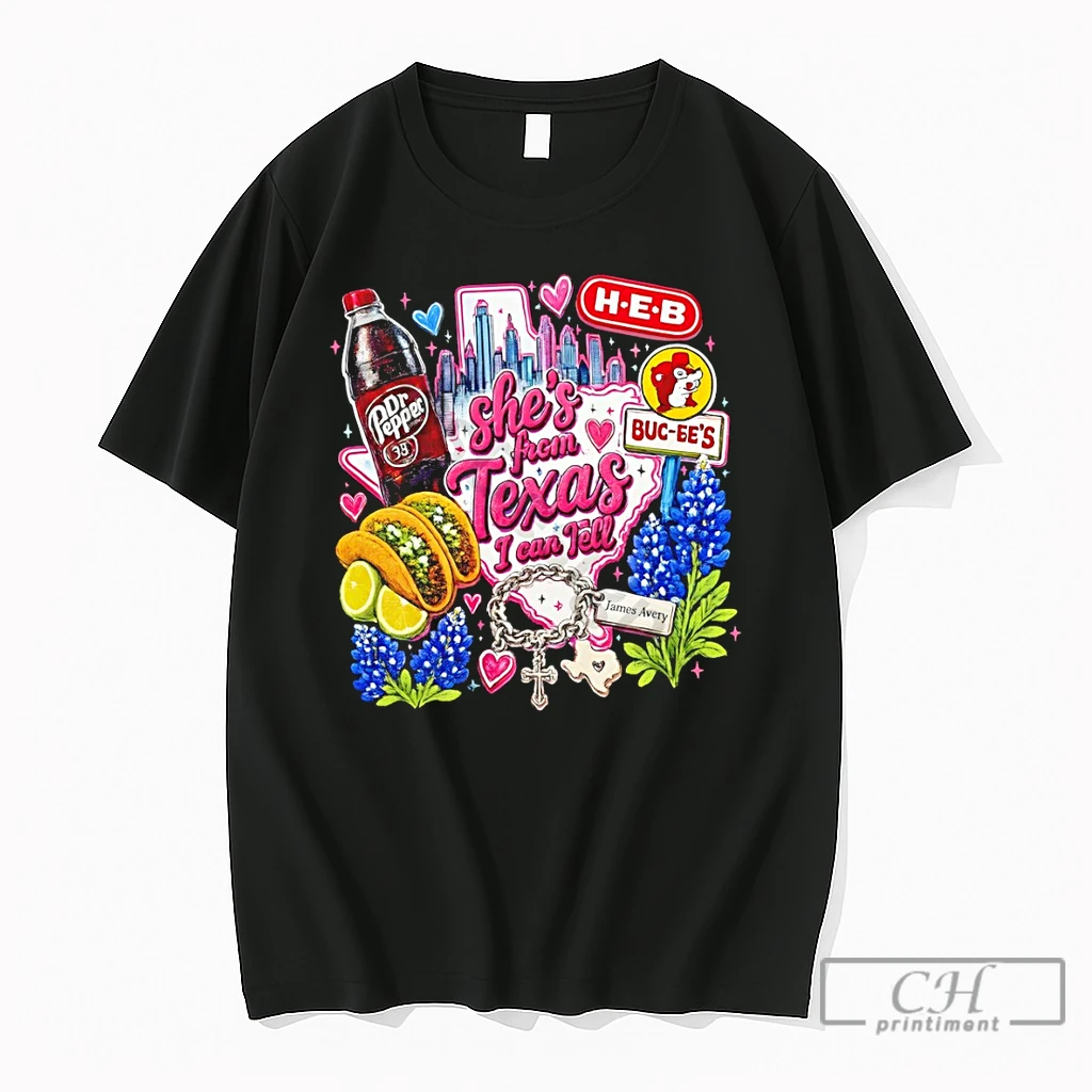Premium Texas H E B Buc Ee S Dr Pepper Tacos James Avery Shes From Texas I Can Tell Text T Shirts Sweater Hoodie