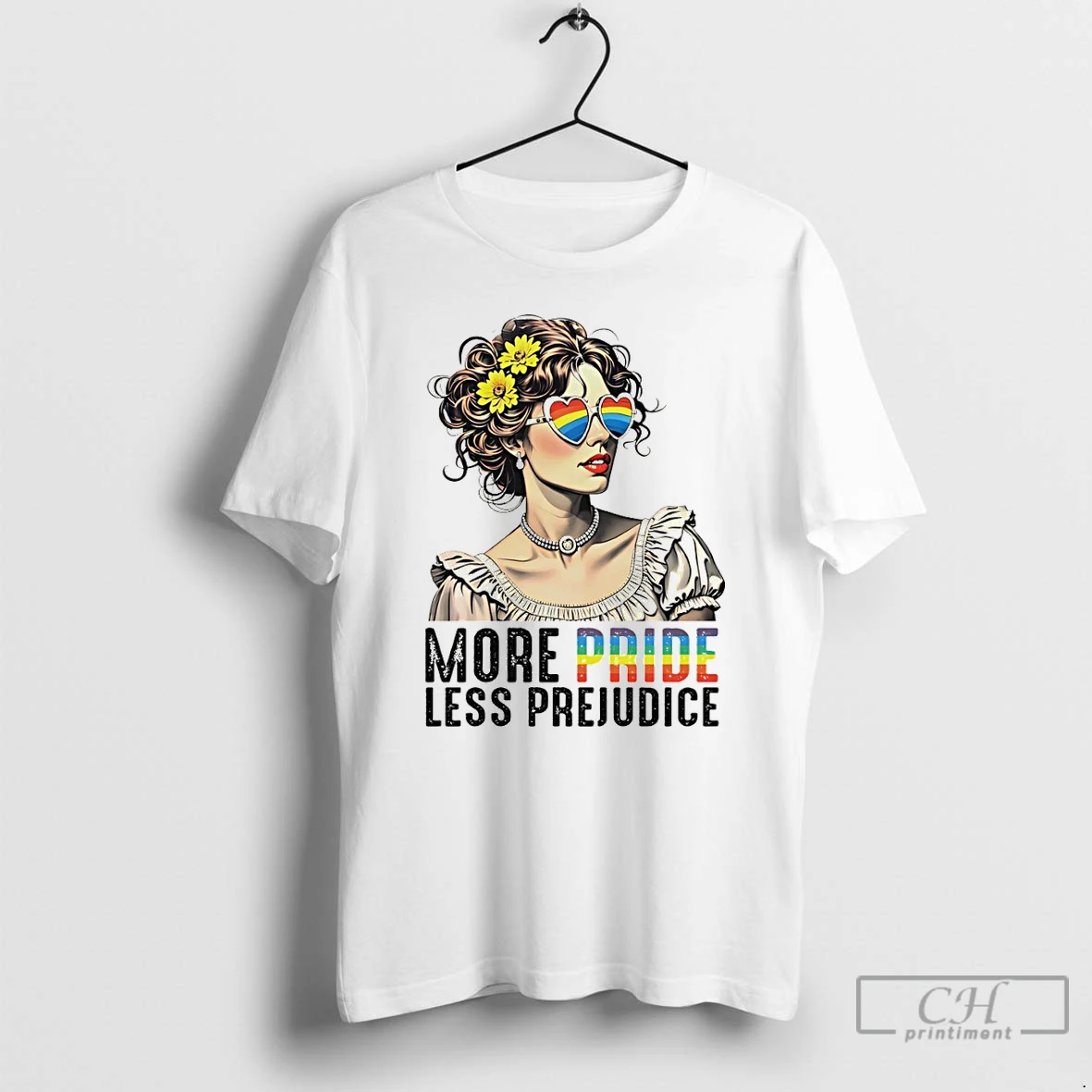 Premium Woman With Floral Hair And Heart Glasses More Pride Less Lgbt T Shirts Sweater Hoodie