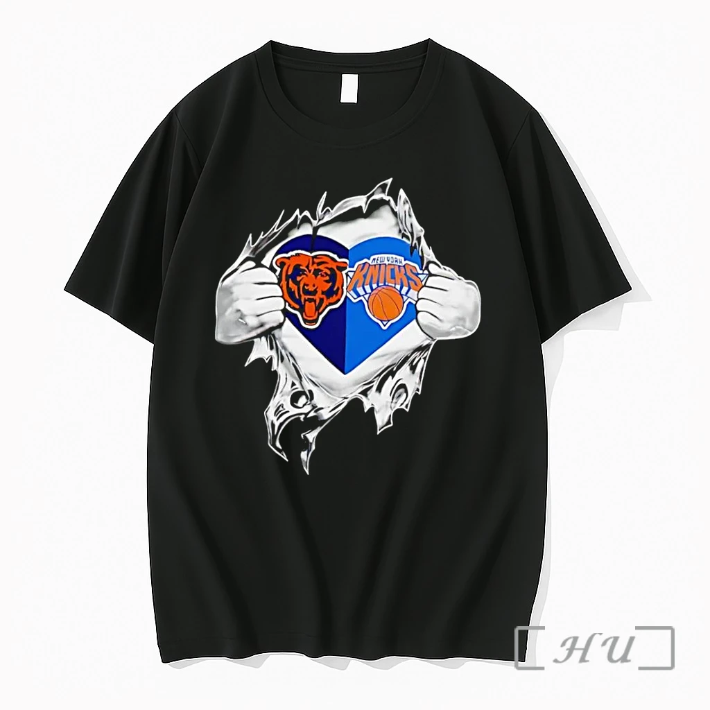 Officials Bears And Knicks Fan Ripping Open Reveal Chicago Bears New York Knicks Black Premium T Shirts Sweater Hoodie