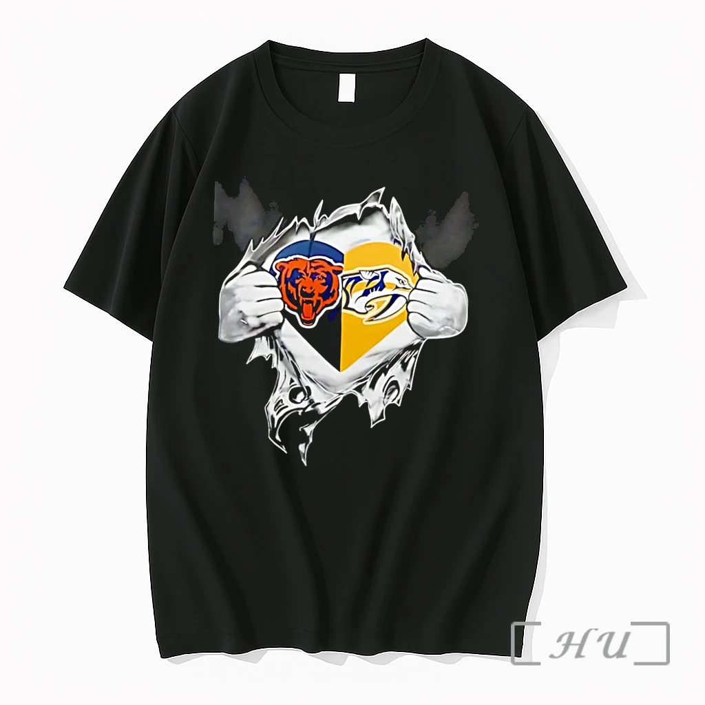 Officials Bears And Predators Heart Ripped Open Chicago Bears Nashville Predators Black Premium T Shirts Sweater Hoodie