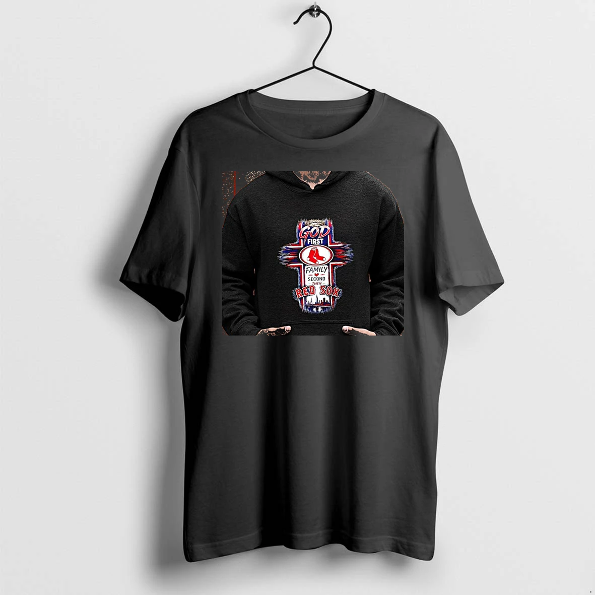 Officials Boston Red Sox God First Family Second Then Red Sox Mlb Cross Skyline Christian Premium T Shirt Sweatshirt Hoodie