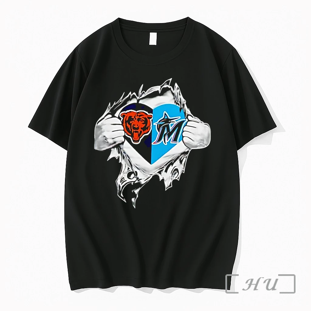 Officials Chicago Bears Miami Marlins Ripped Chest Black Premium T Shirts Sweater Hoodie