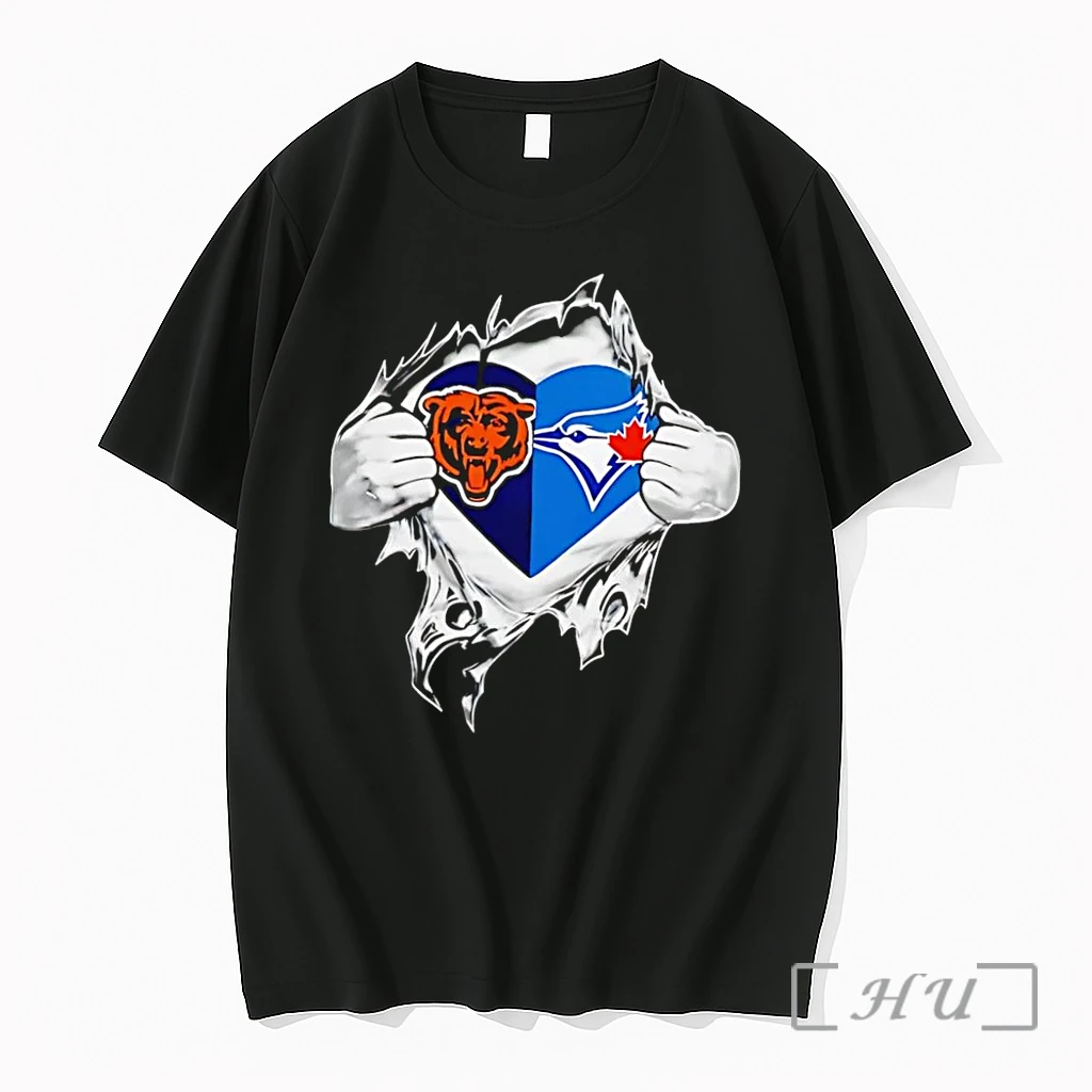 Officials Chicago Bears And Toronto Blue Jays Heart Ripping Chest Black Premium T Shirts Sweater Hoodie
