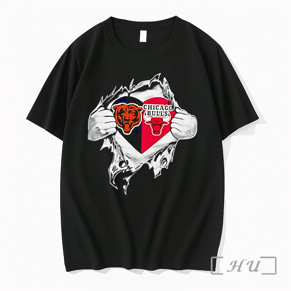 Officials Chicago Sports Fan Heart Ripping Chicago Bears And Chicago Bulls Black Premium T Shirts Sweater Hoodie