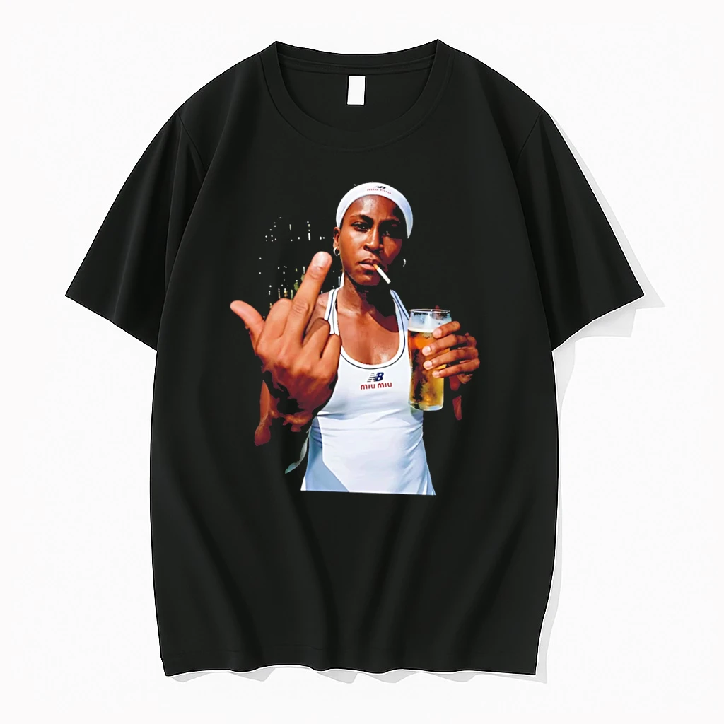 Officials Coco Gauff Tennis Player Middle Finger And Beer Tee Premium T Shirt Sweatshirt Hoodie