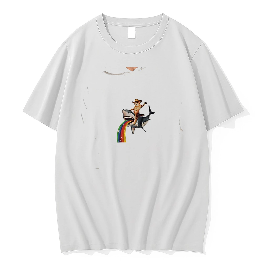 Officials Cowboy Cat Riding Shark Puking Rainbow Space Adventure Animal Premium T Shirt Sweatshirt Hoodie