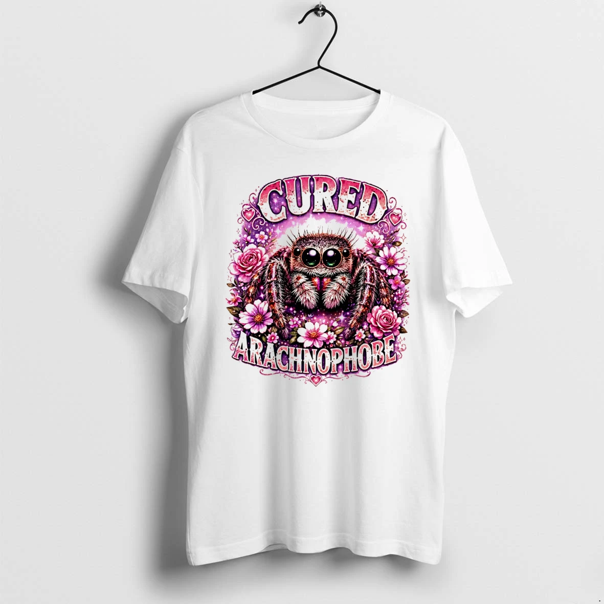 Officials Cured Arachnophobe Cute Jumping Spider Floral Tee Premium T Shirt Sweatshirt Hoodie