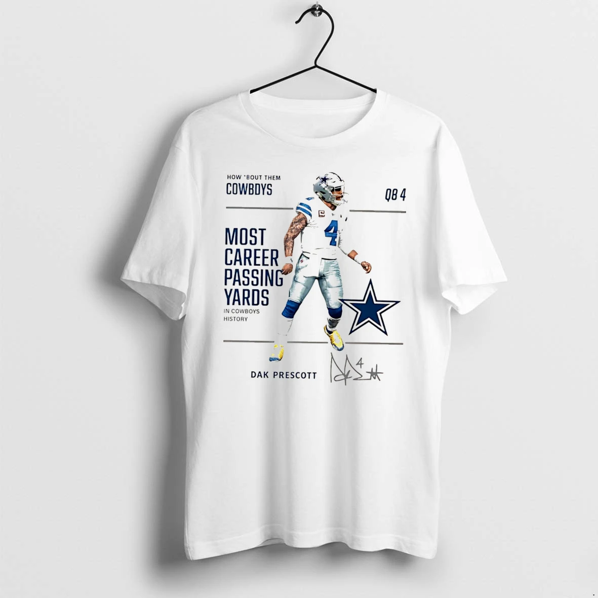 Officials Dak Prescott Dallas Cowboys Most Career Passing Yards Signature Tee Premium T Shirt Sweatshirt Hoodie