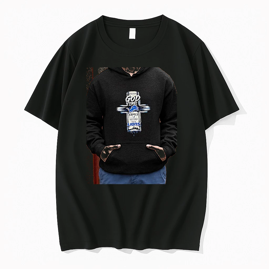 Officials Detroit Lions God First Family Second Then Lions Cross Logo Christian Premium T Shirt Sweatshirt Hoodie