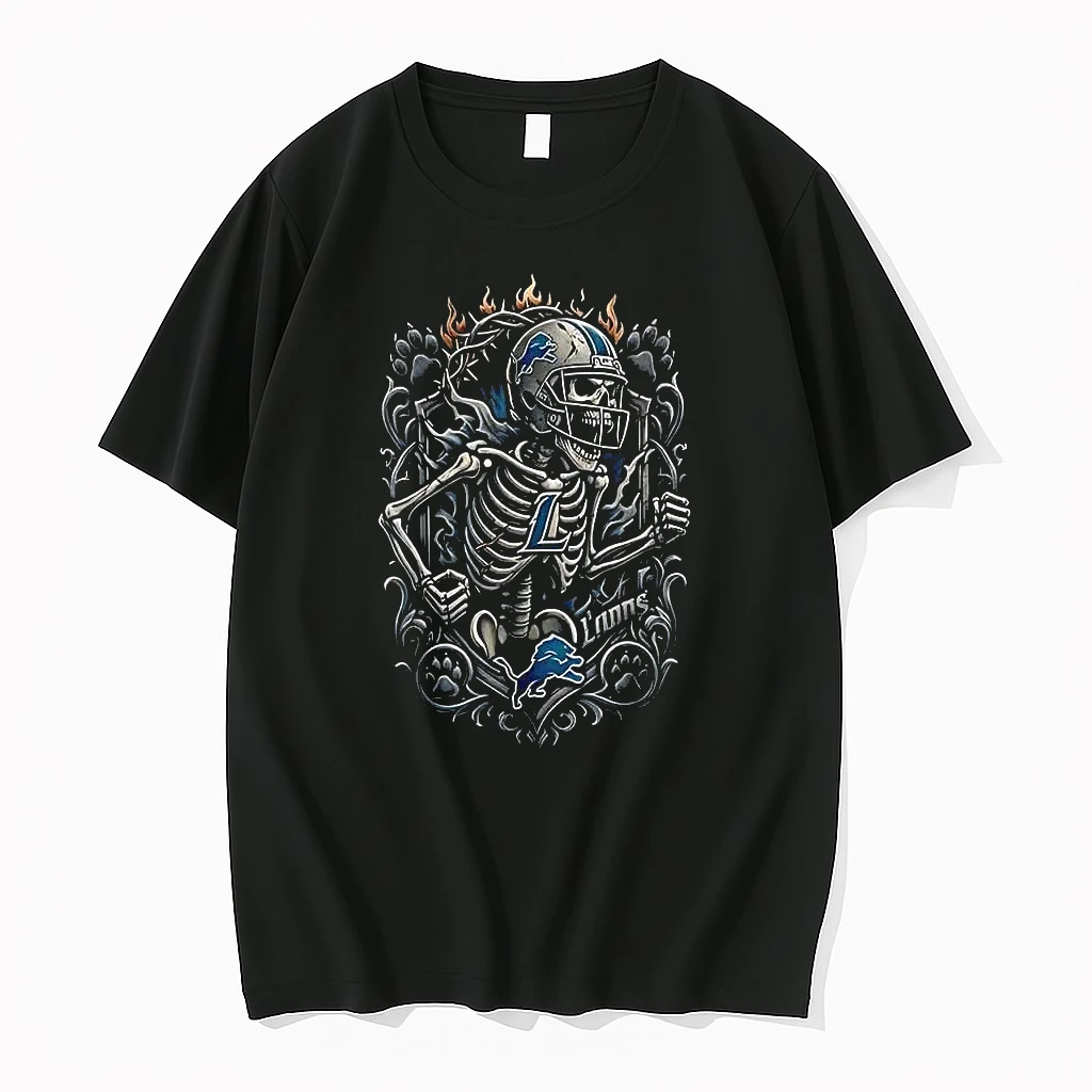 Officials Detroit Lions Runs In My Blood Mascot Skeleton Black Mens Premium T Shirt Sweatshirt Hoodie