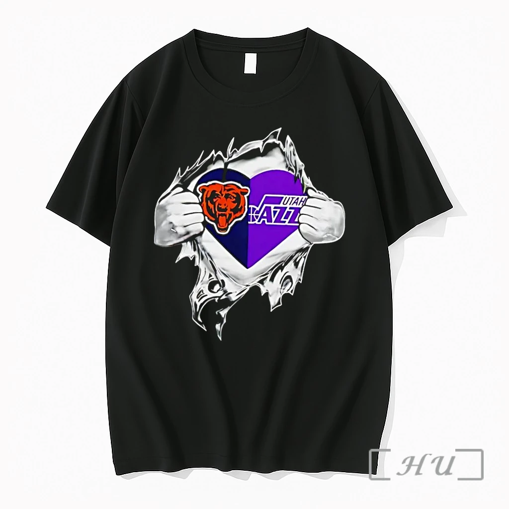Officials Fan Apparel Heart Split Chicago Bears Utah Jazz Black Premium T Shirts Sweater Hoodie