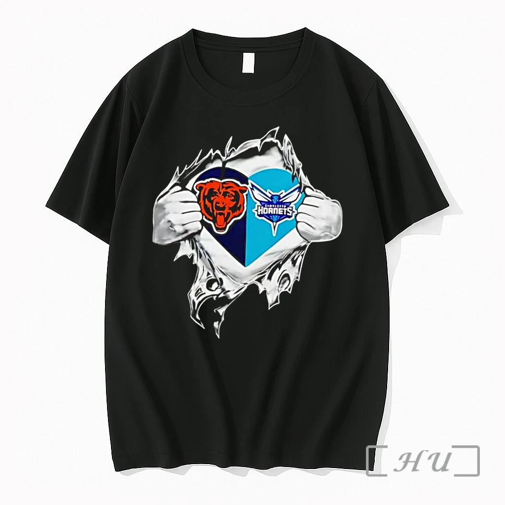 Officials Fan Apparel Ripped Open Heart Chicago Bears Charlotte Hornets Black Premium T Shirts Sweater Hoodie