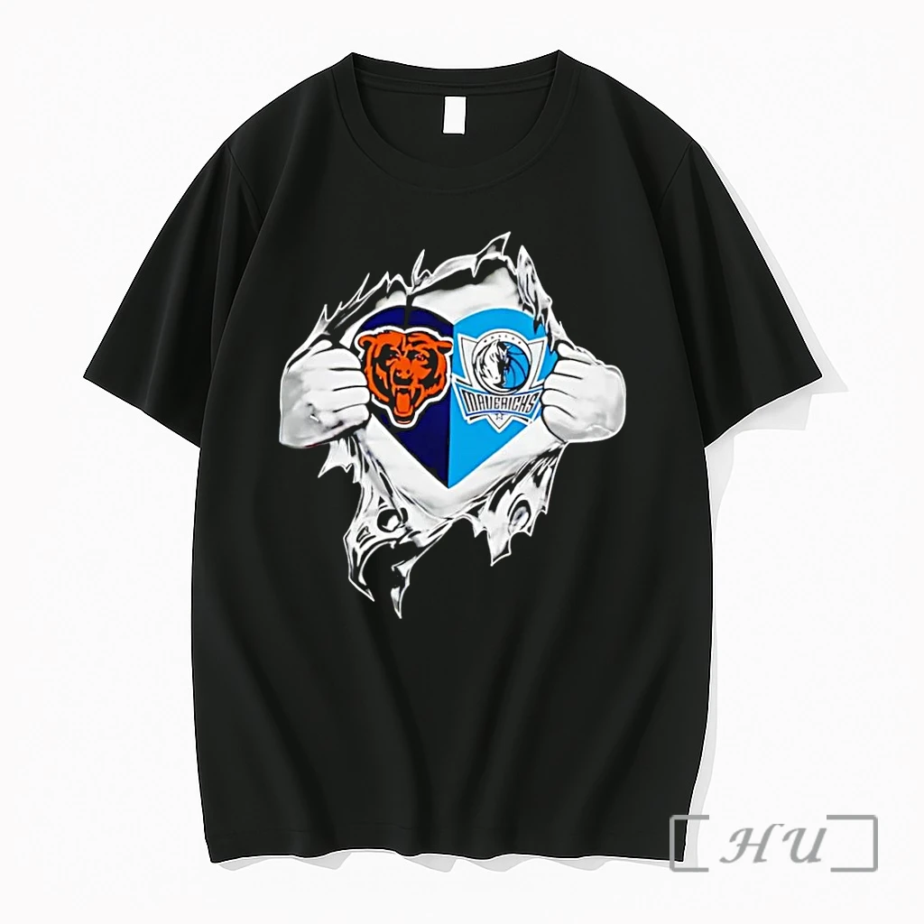 Officials Fan Gear Chicago Bears Dallas Mavericks Ripped Chest Black Premium T Shirts Sweater Hoodie