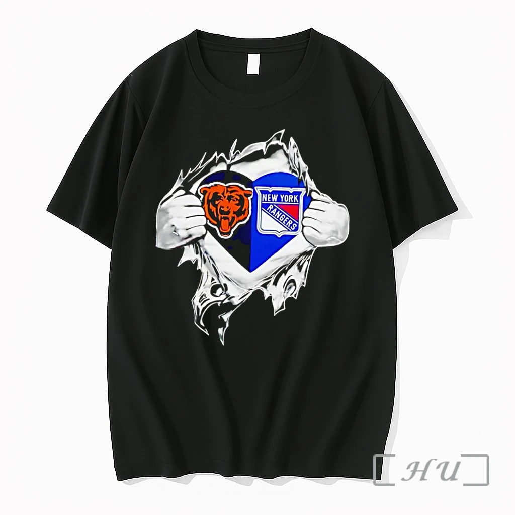 Officials Fan Gear Ripping Open Chest Reveal New York Rangers Chicago Bears Black Premium T Shirts Sweater Hoodie