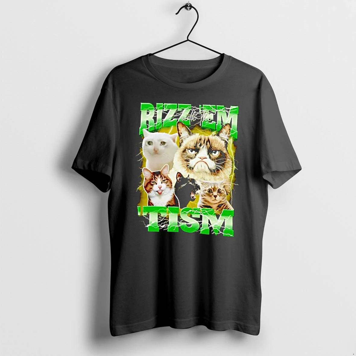 Officials Funny Cats Internet Meme Rizz Em With The Tism Black Premium T Shirt Sweatshirt Hoodie