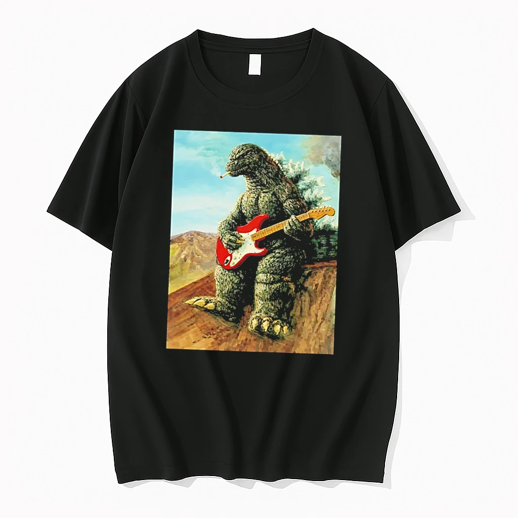 Officials Godzilla Playing Guitar Smoking A Cigarette Tee Premium T Shirt Sweatshirt Hoodie