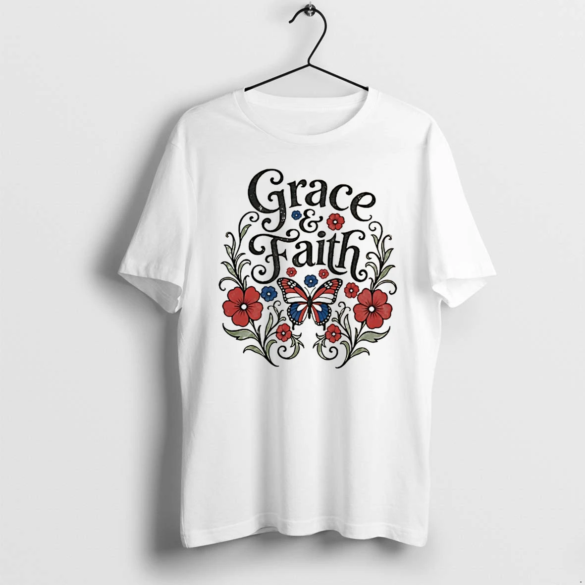 Officials Grace And Faith Floral Butterfly Christian Tee Premium T Shirt Sweatshirt Hoodie