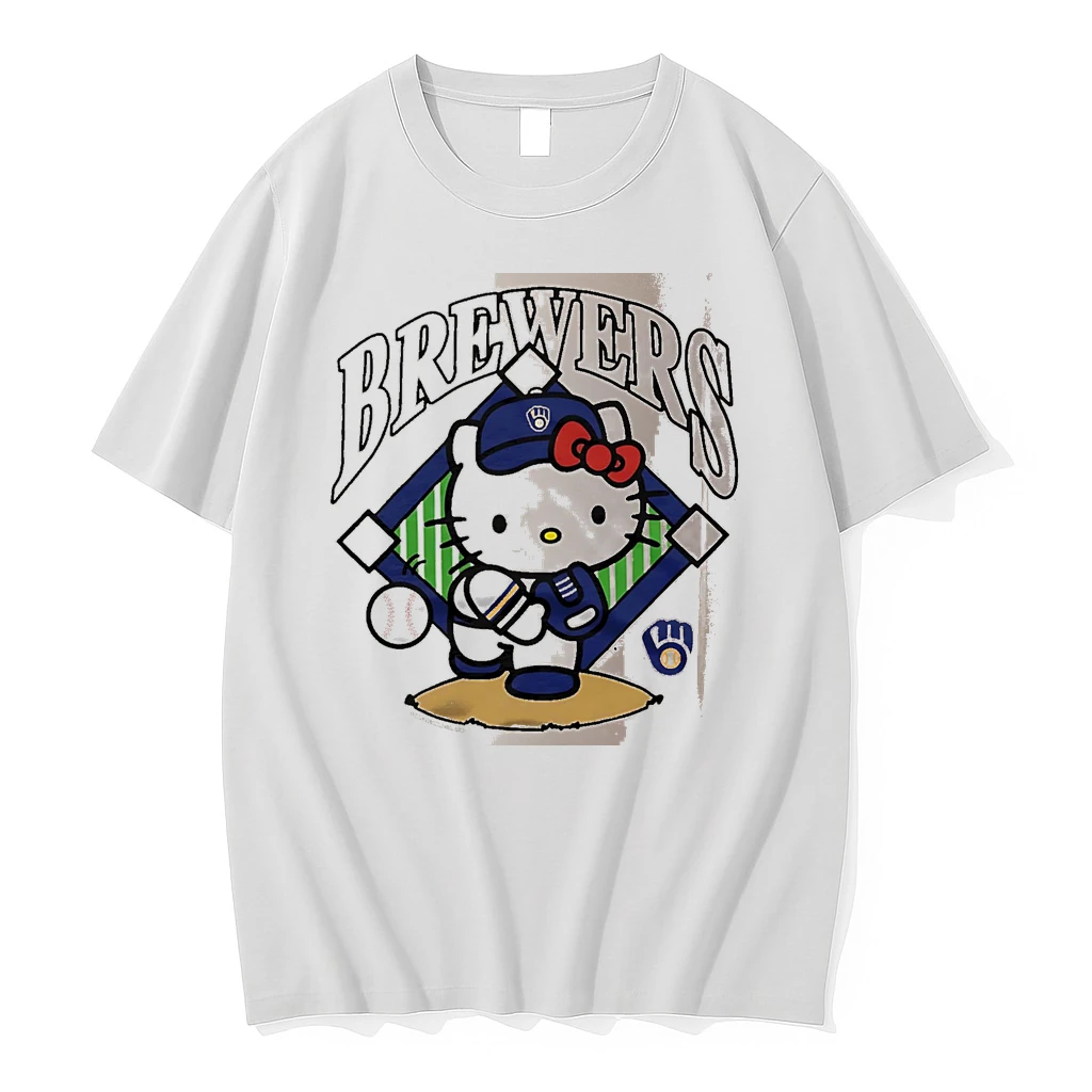 Officials Hello Kitty X Milwaukee Brewers Pitch White Premium T Shirt Sweatshirt Hoodie
