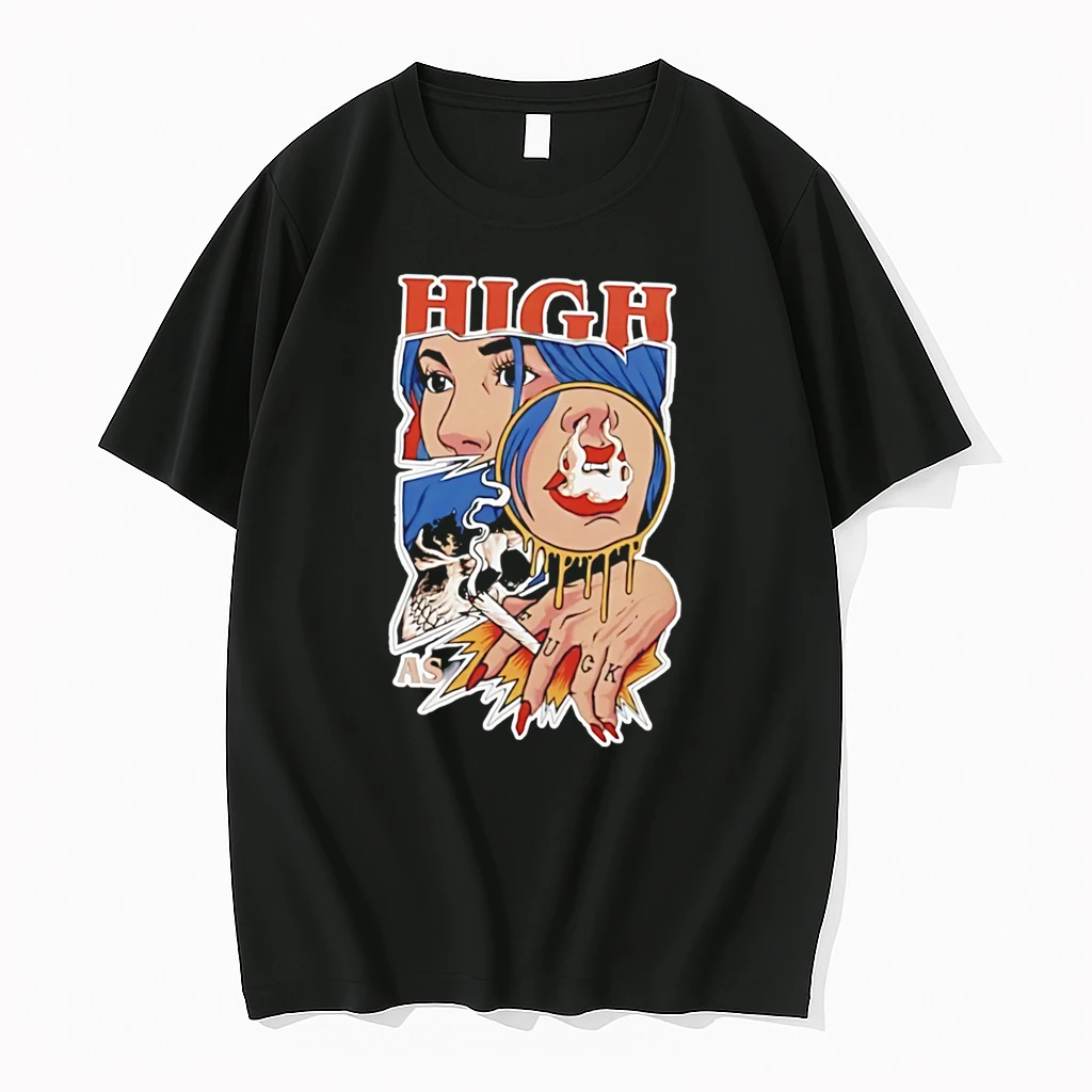 Officials High As Fuck Smoking Skull Woman Stoner Tee Premium T Shirt Sweatshirt Hoodie
