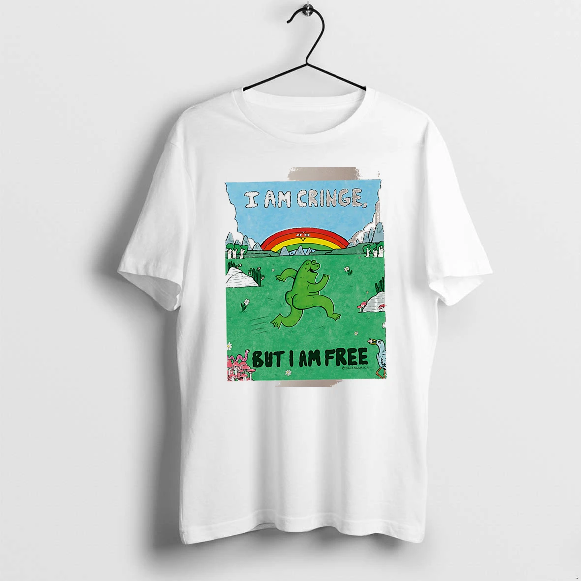 Officials I Am Cringe But I Am Free Frog Running White Premium T Shirt Sweatshirt Hoodie
