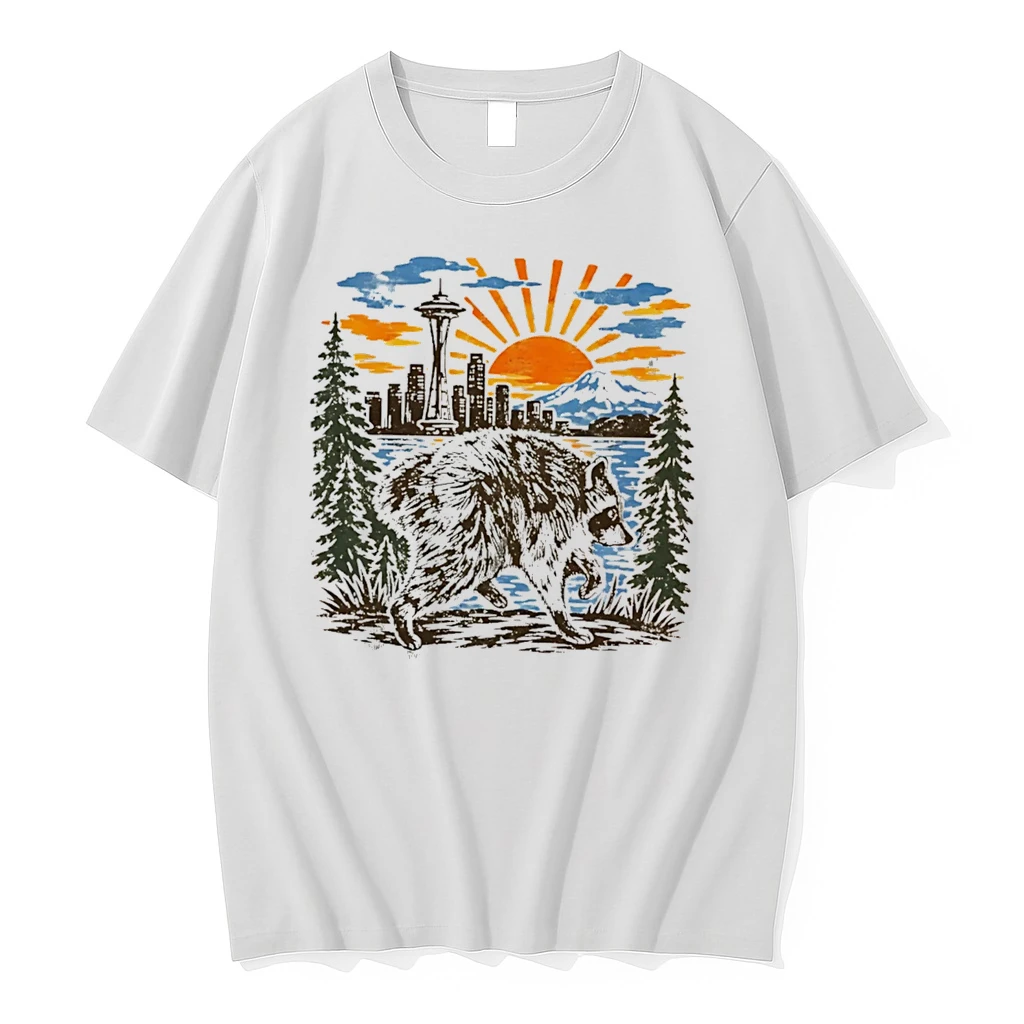 Officials Jimothy Raccoon Seattle Skyline Sunset Space Needle Tee Premium T Shirt Sweatshirt Hoodie
