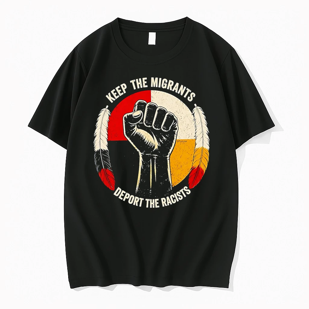 Officials Keep The Migrants Deport The Racists Fist Feather Symbol Premium T Shirt Sweatshirt Hoodie