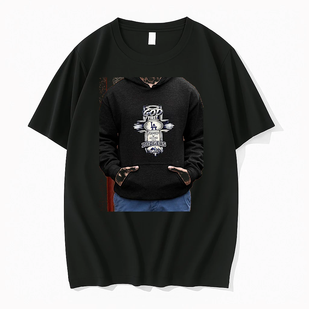 Officials Los Angeles Dodgers God First Family Second Then Dodgers Cross Skyline Christian Premium T Shirt Sweatshirt Hoodie
