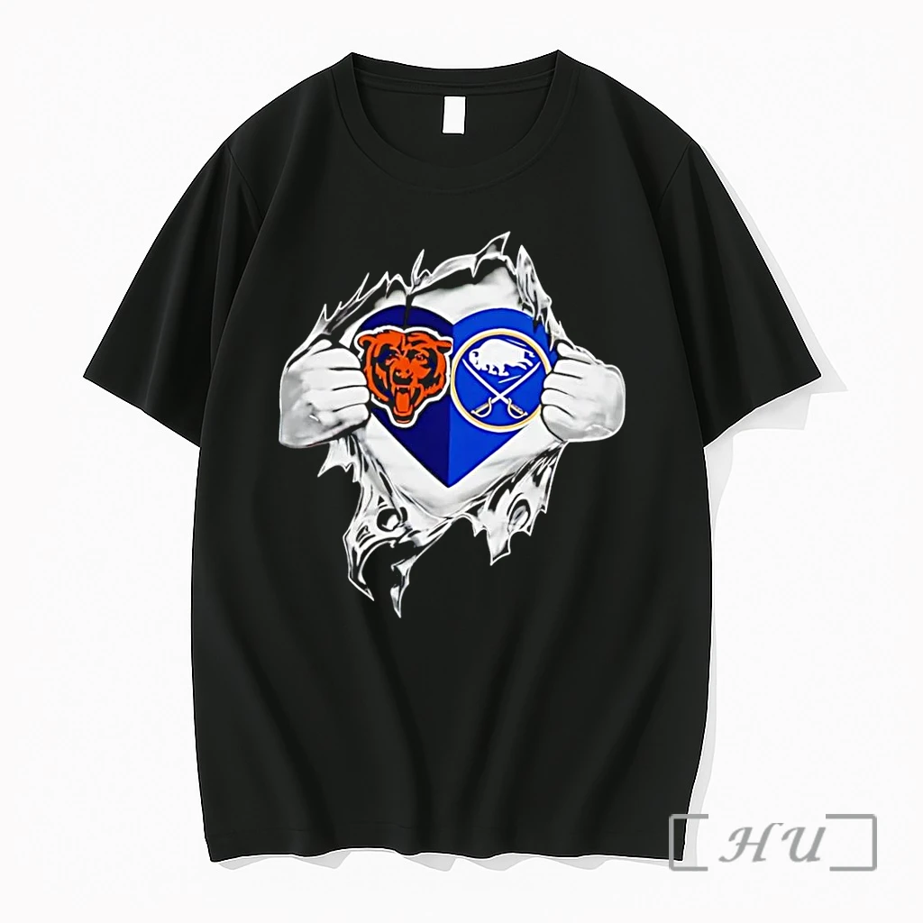 Officials Lovers Chicago Bears And Buffalo Sabres Heart Rip Black Premium T Shirts Sweater Hoodie