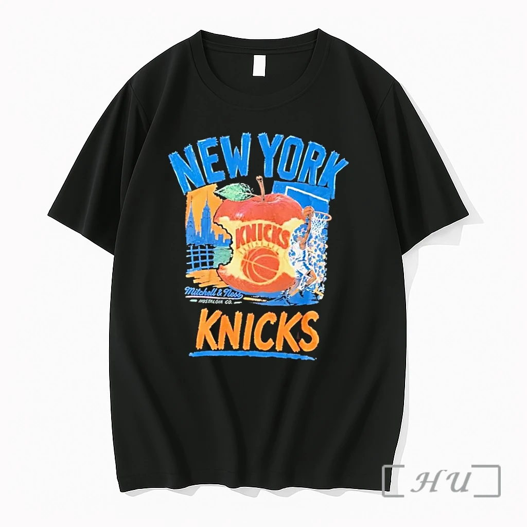 Officials Mitchell Ness New York Knicks Basketball Apple Logo Black Premium T Shirts Sweater Hoodie