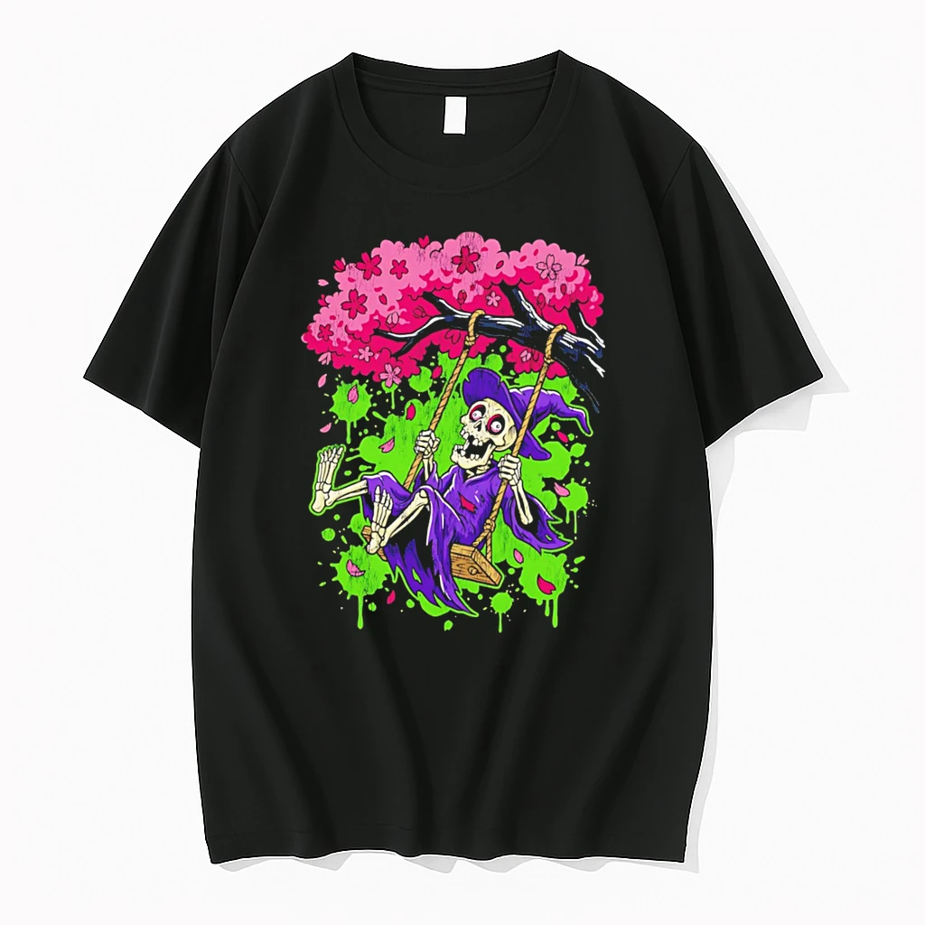 Officials Morbid Whimsy Skeleton Witch On A Swing In Cherry Blossom Tree Tee Premium T Shirt Sweatshirt Hoodie