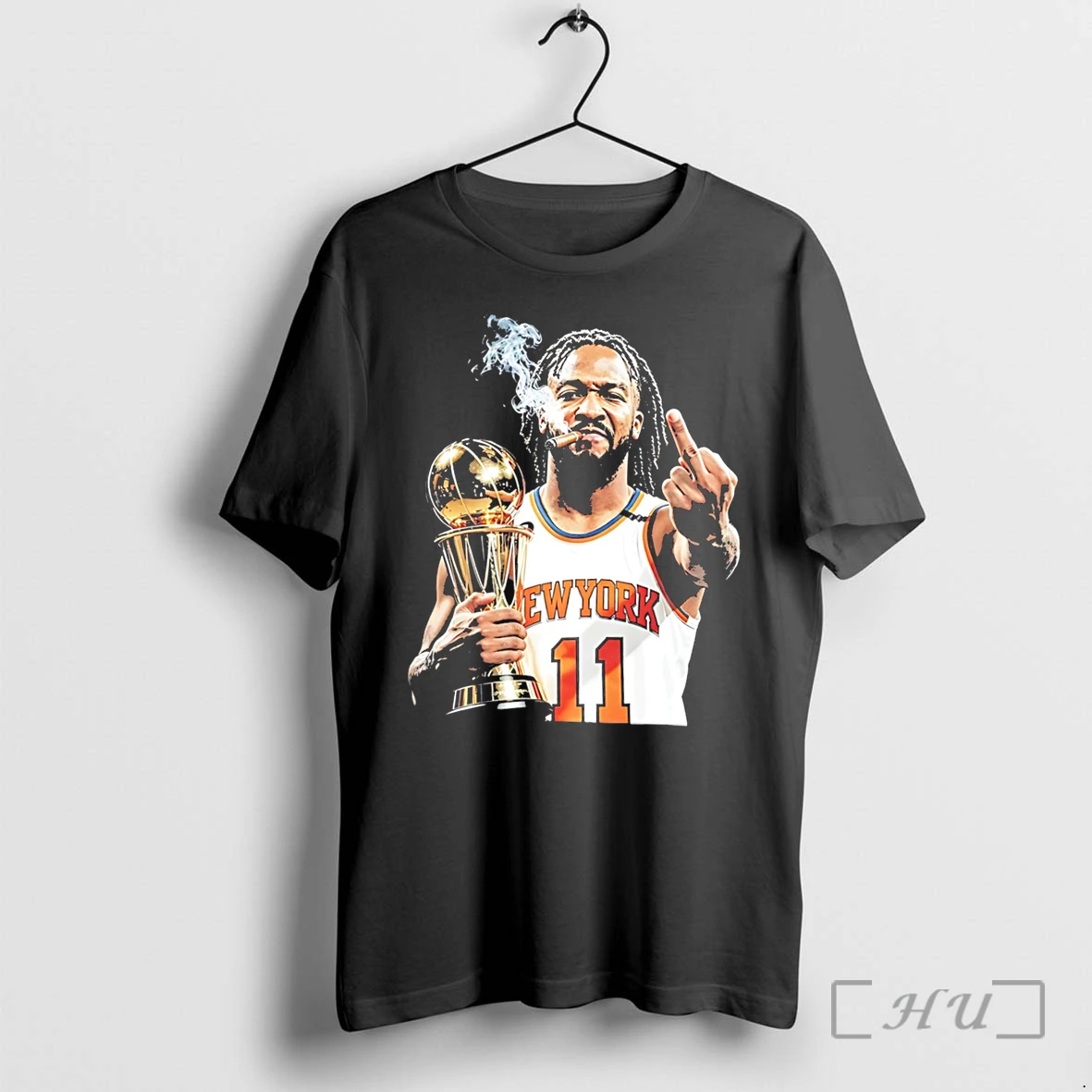 Officials New York Knicks Jalen Brunson Holding Trophy Middle Finger Vintage Tee Premium T Shirts Sweater Hoodie