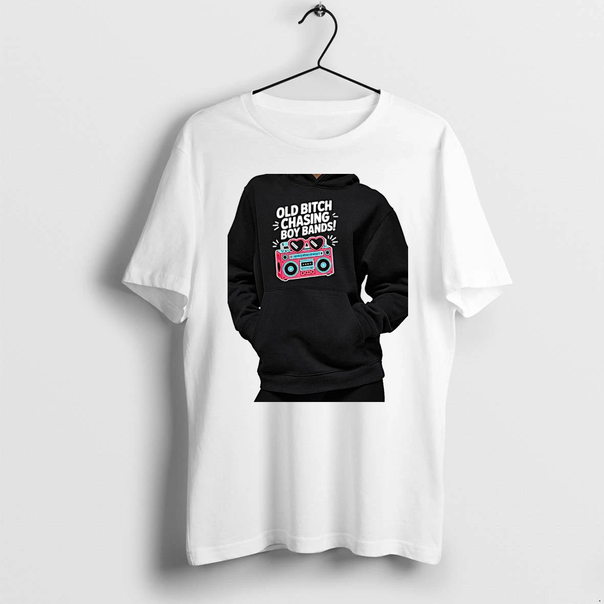 Officials Old Bitch Chasing Boy Bands With Heart Sunglasses Premium T Shirt Sweatshirt Hoodie
