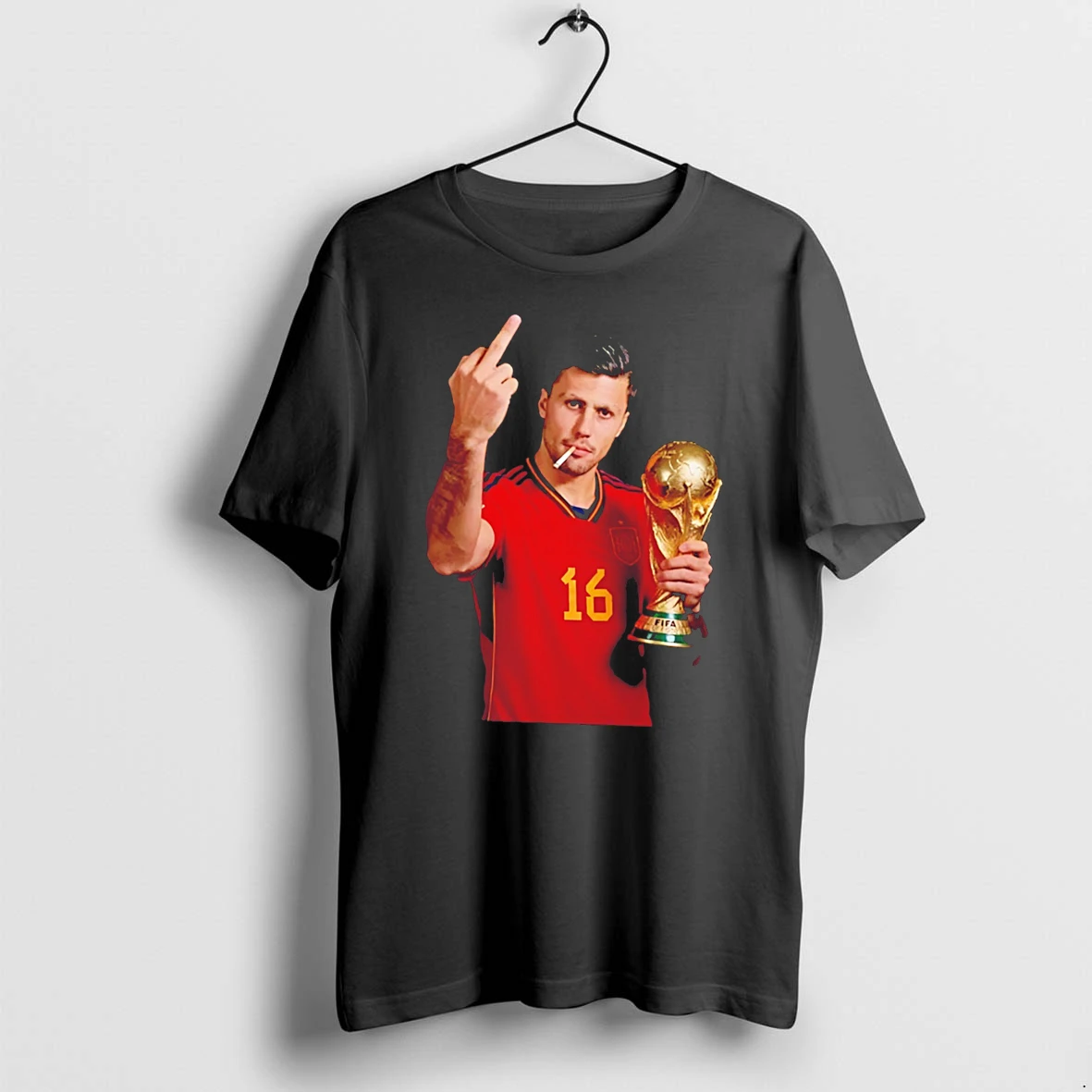 Officials Rodri Spain No 16 World Cup Smoking And Middle Finger Tee Premium T Shirt Sweatshirt Hoodie