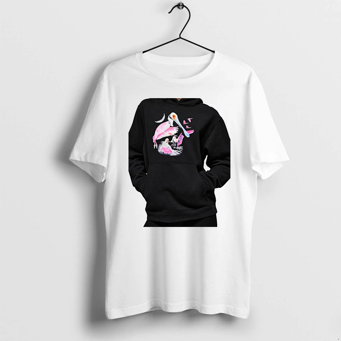 Officials Roseate Spoonbill Birds In Moonlight Nature Wildlife Illustration Premium T Shirt Sweatshirt Hoodie