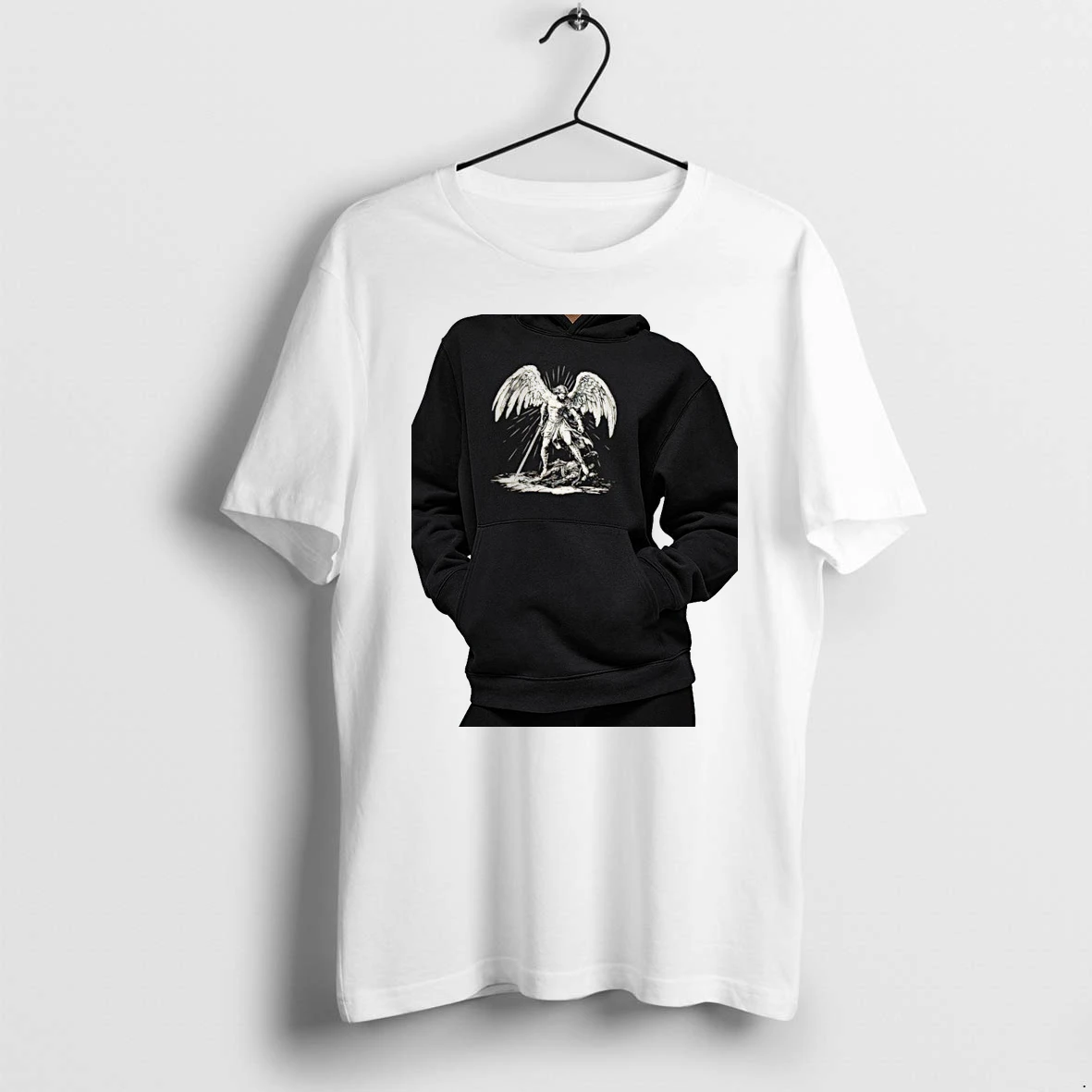 Officials Saint Michael The Archangel Defeating Satan Biblical Religious Art Christian Premium T Shirt Sweatshirt Hoodie