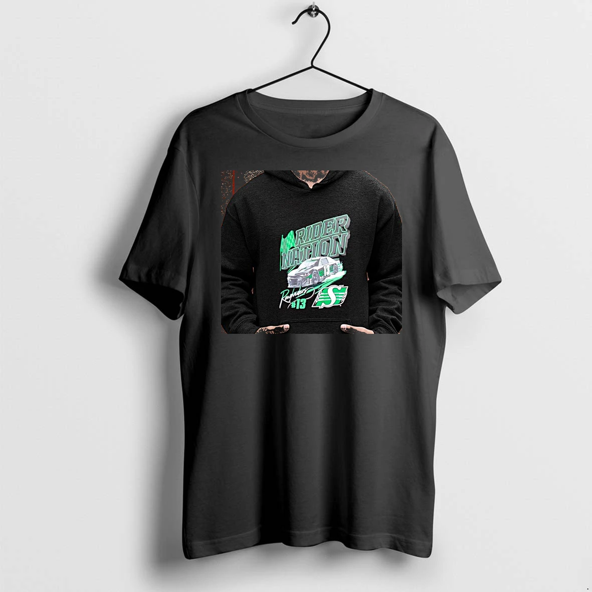 Officials Saskatchewan Roughriders Rider Nation 13 Race Car Mascot Premium T Shirt Sweatshirt Hoodie
