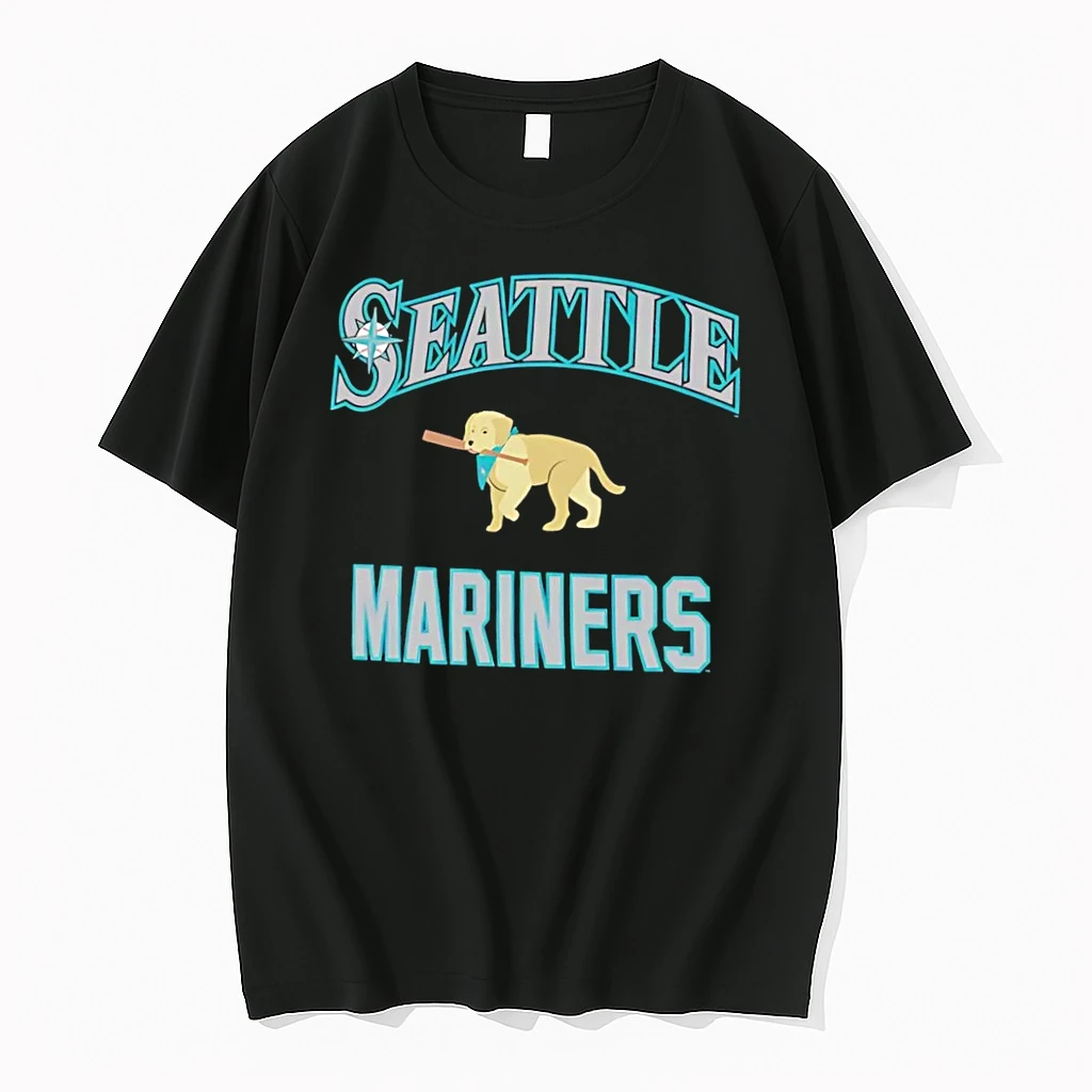 Officials Seattle Mariners Golden Retriever Puppy Holding Baseball Bat Black Premium T Shirt Sweatshirt Hoodie