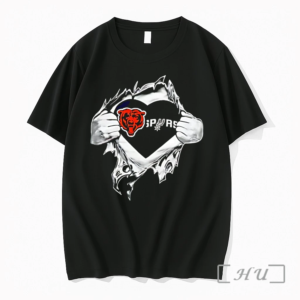 Officials Sportswear Fan Heartbeat Chicago Bears San Antonio Spurs Black Premium T Shirts Sweater Hoodie