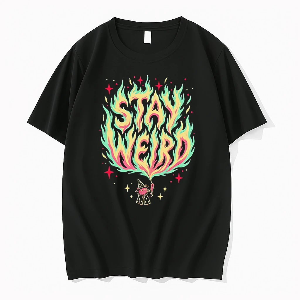 Officials Stay Weird Magic Flames Wizard Cat Tee Premium T Shirt Sweatshirt Hoodie