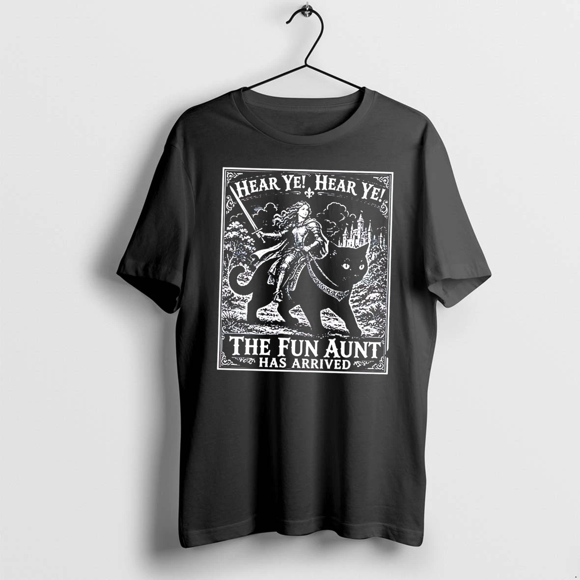Officials The Fun Aunt Has Arrived Knight Riding Giant Black Cat Tee Premium T Shirt Sweatshirt Hoodie