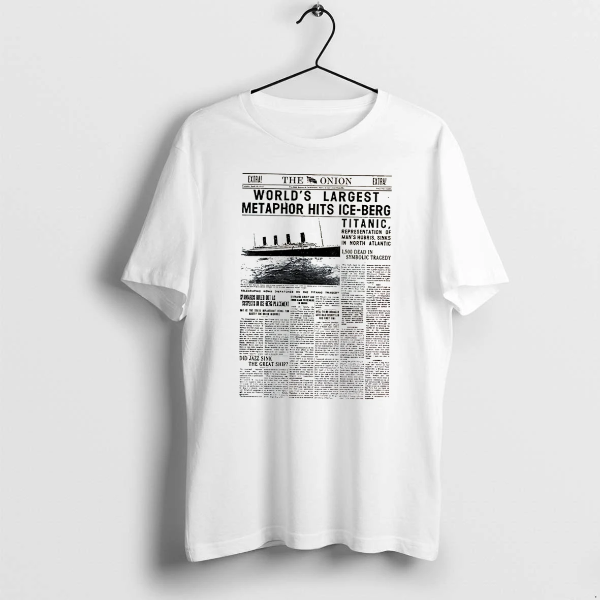 Officials The Onion Worlds Largest Metaphor Hits Ice Berg Titanic Newspaper Tee Premium T Shirt Sweatshirt Hoodie