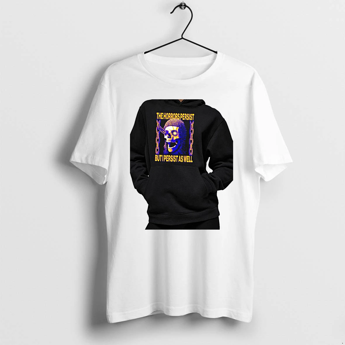 Officials The Horrors Persist But I Persist As Well Skull Chain Knight Armor Warrior Premium T Shirt Sweatshirt Hoodie