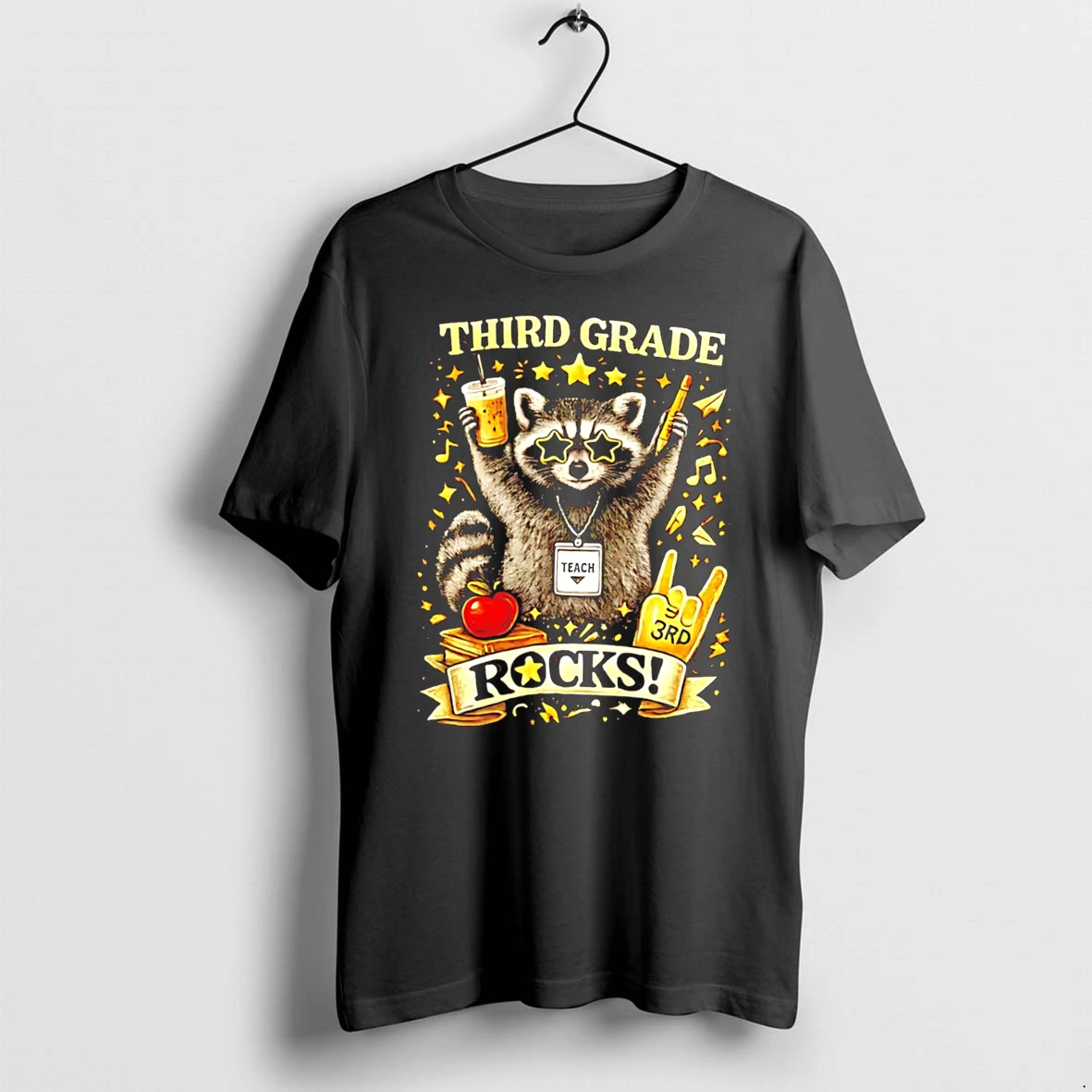 Officials Third Grade Rocks Raccoon Teacher Back To School Tee Premium T Shirt Sweatshirt Hoodie