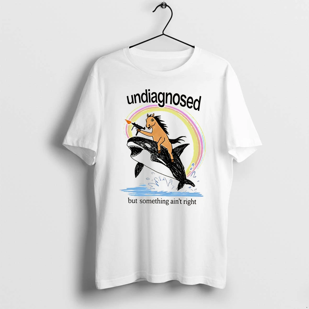 Officials Undiagnosed But Something Aint Right Horse Riding Orca With Gun Tee Premium T Shirt Sweatshirt Hoodie